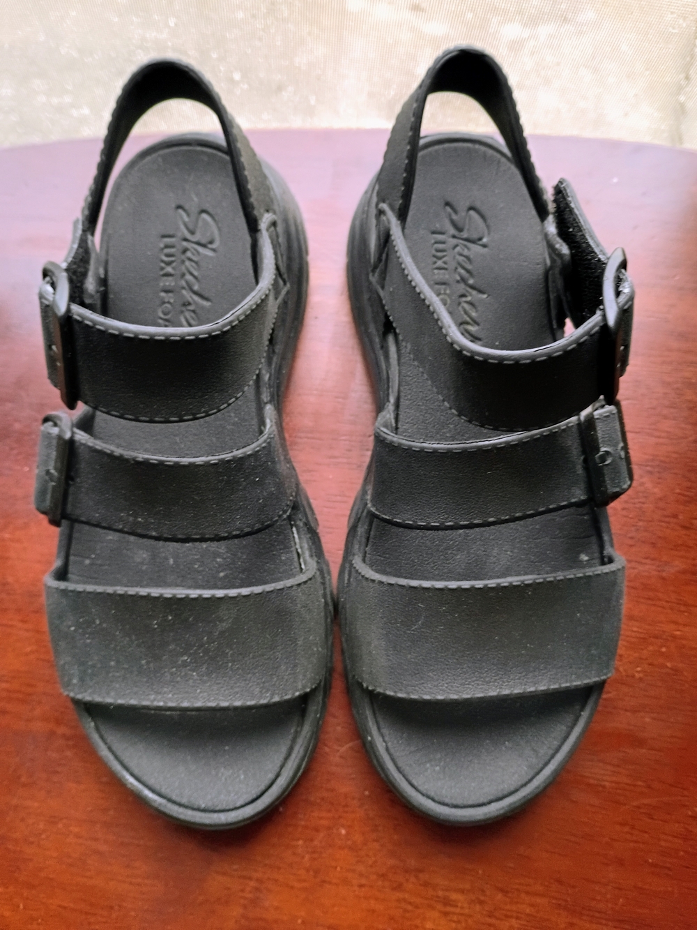 Skechers  Black Triple-Strap Buckle Sandals